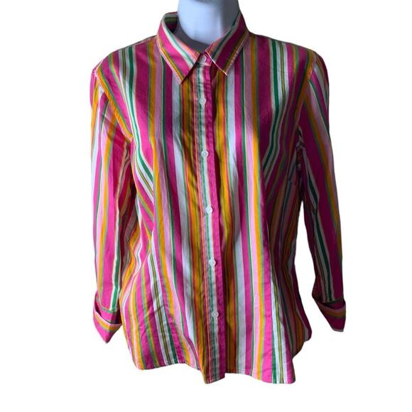 Jones New York Signature Button Up Shirt Womens Large Petite Striped Colorblock - Picture 3 of 9